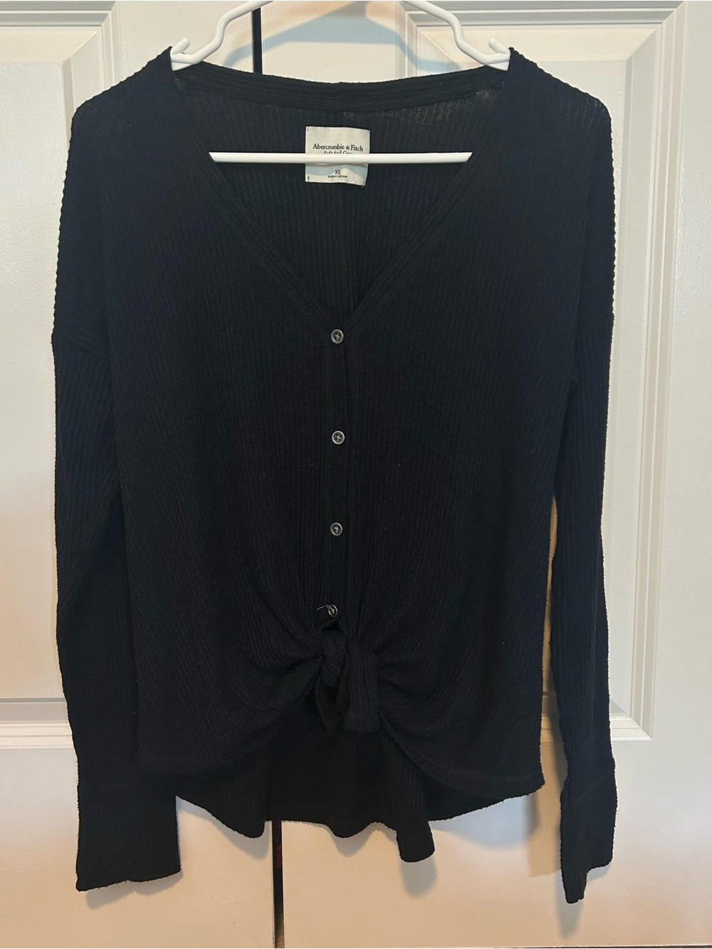 Abercrombie & Fitch Black Button-Front Knot Hem Top